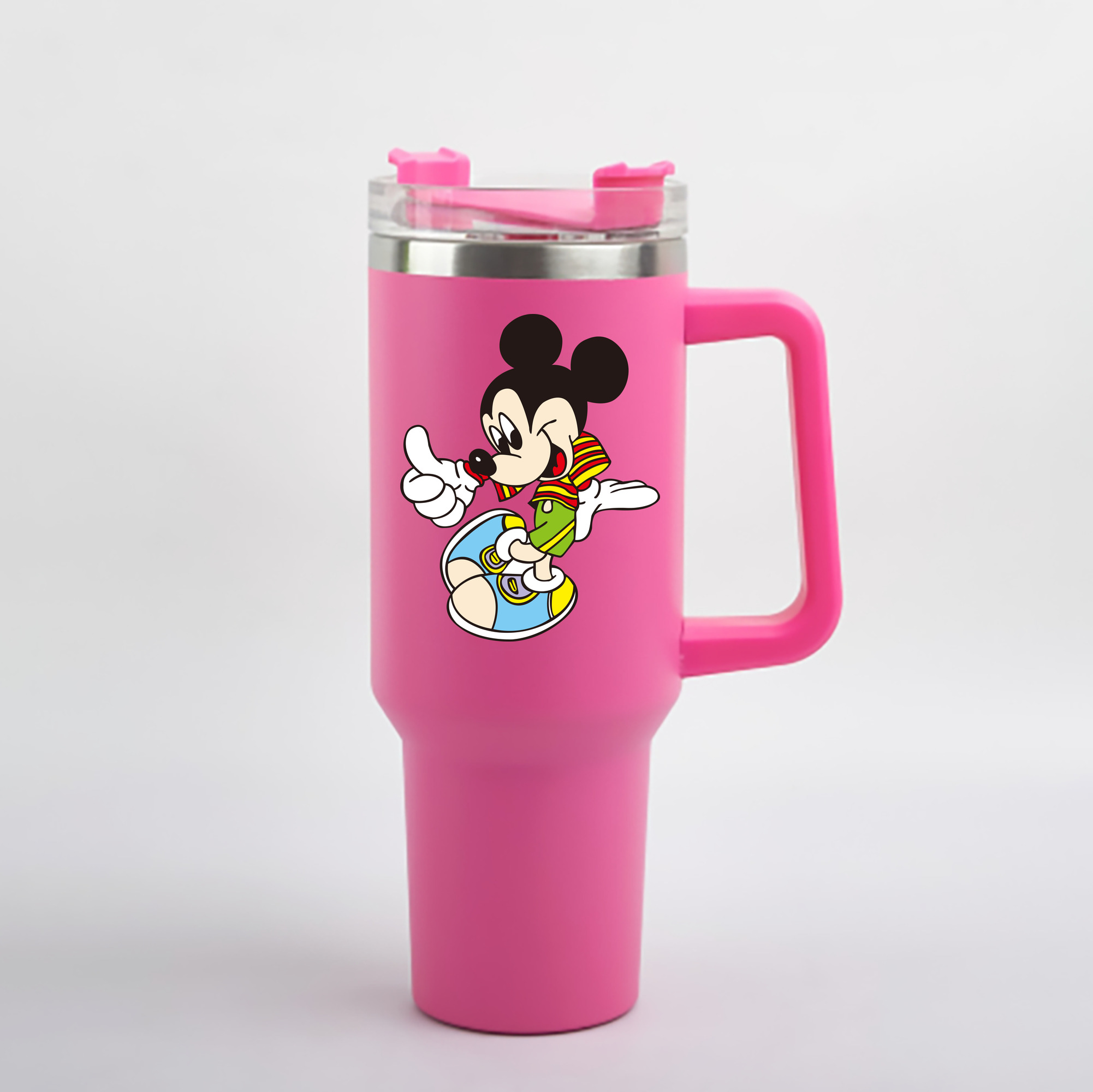（画像用） ミッキーマウス Mickey Mouse 1200mL車用タンブラー - クリスタルステッカー（プラスチックストロー付き）